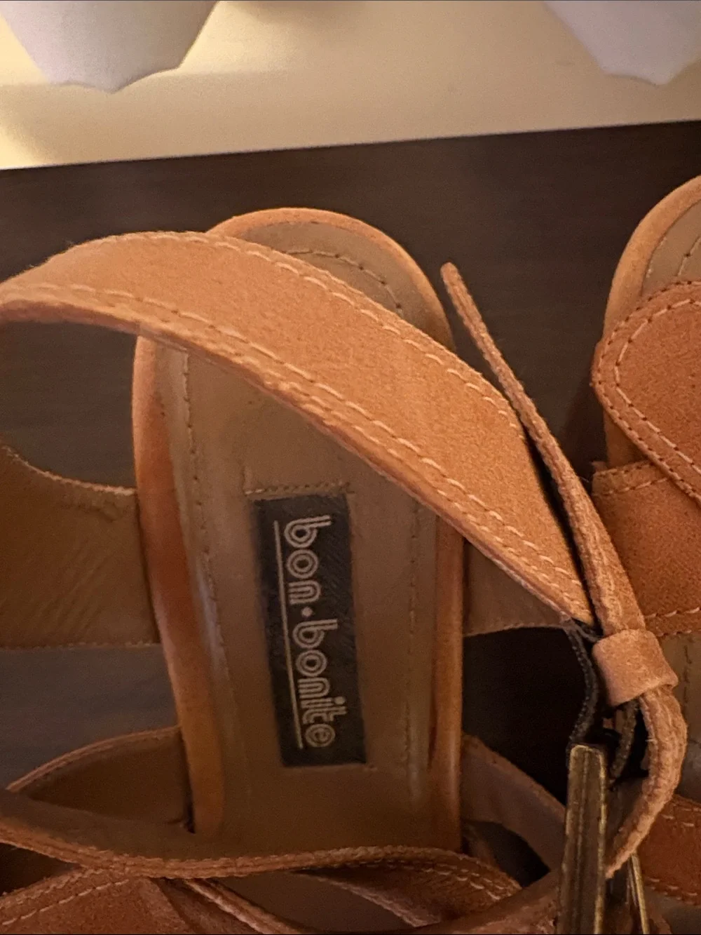 bon.bonite Vintage Women's Tan Crisscross Leather Wedge Sandals 6